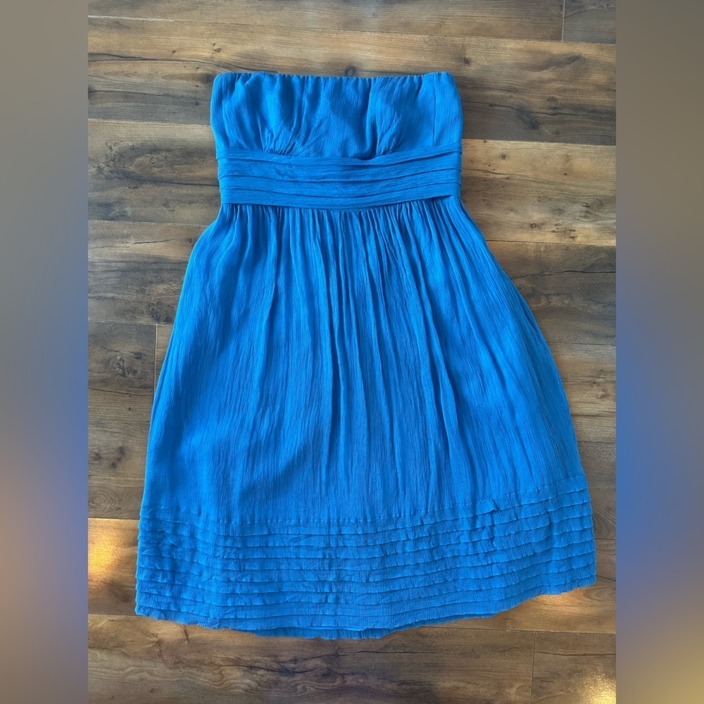 J.Crew Strapless Blue Midi Dress Smocked Hem Summer Party 10P
